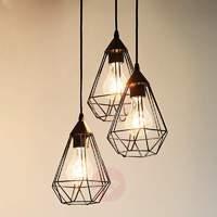 3-bulb vintage pendant light Tarbes in black