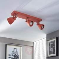3-bulb LED ceiling spotlight Kadiga in red