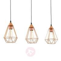 3-bulb vintage pendant light Tarbes in copper