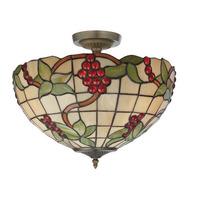 3 Light Tiffany Semi Flush Grape Design Ceiling Pendant