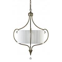 3 Light Antique Brass Ceiling Pendant With White String Shade