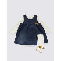 3 piece denim pinny bodysuit with tights