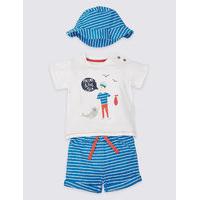 3 Piece Pure Cotton T-Shirt & Shorts with Hat Outfit