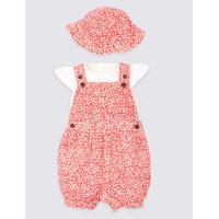 3 Piece Dungarees & Bodysuit with Hat Outfit