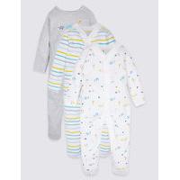 3 Pack Pure Cotton Assorted Sleepsuits