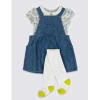 3 Piece Denim Bodysuit & Dress with Tights Outfit