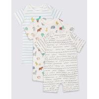 3 Pack Pure Cotton Printed Rompers