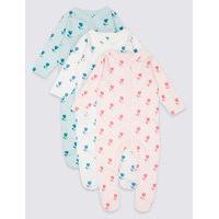 3 Pack Pure Cotton Printed Sleepsuits
