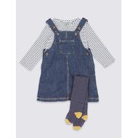 3 piece bodysuit denim pinny with tights outfit