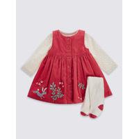 3 Piece Pure Cotton Dress & Bodysuit with Tights Outfit