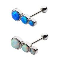 3 Round Opal Cartilage Earring - Colour: White