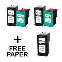 3 x Black HP 350XL and 2 x Colour HP 351XL (Remanufactured) + 1 Free Paper