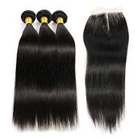 3 Bundles Brazilian Hair Straight Human Hair Weave with 4\