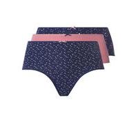 3 Pack Navy Blue And Rose Pink Scattered Star Knickers, Navy