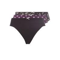 3 Pack Black And Paisley Print High Leg Briefs, Purple