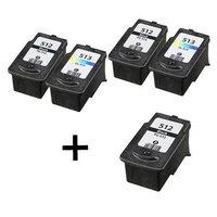 3 x black canon pg 512 and 2 x colour canon cl 513 remanufactured