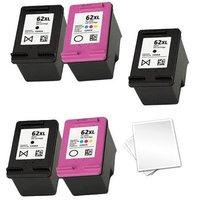 3 x HP 62XL Black and 2 x Colour Set 62XL Tri-Colour (Remanufactured) Inks + FREE Paper