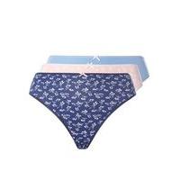 3 Pack Navy Blue Sprig Floral High Leg Knickers, Blue