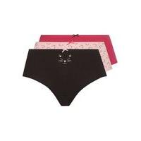 3 Pack Pink Cat Face Full Knickers, Pink