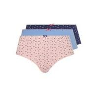 3 Pack Blue Geometric Leaf Print Full Knickers, Blue