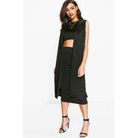 3 Piece Crop Skirt & Duster Co-ord - black