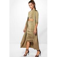 3 Peice Duster Skirt & Crop Co-Ord Set - olive
