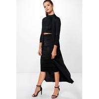 3 Peice Duster Skirt & Crop Co-Ord Set - black