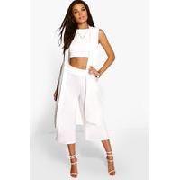 3 Piece Crop Culotte & Duster Co-Ord Set - ivory
