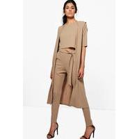 3 Piece Trouser Crop & Duster Co-ord - tan