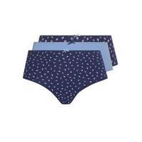 3 Pack Navy Blue Leaf Print Full Knickers, Navy