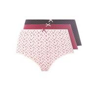 3 Pack Maroon Ditsy Floral Full Knickers, Black