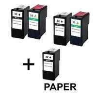 3 x Black Lexmark No. 32 and 2 x Colour Lexmark No. 33 (Remanufactured) + 1 Free Paper