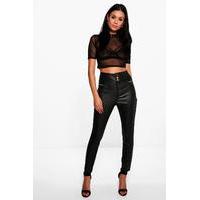 3 button high rise coated skinny trousers black