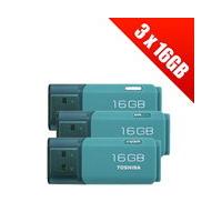 3 x Toshiba Transmemory U202 16 GB USB 2.0 Flash Drive - Aqua (3 x THN-U202L0080E4)