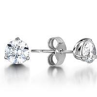 3 prong setting round diamond stud earring