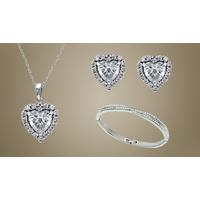 3-Piece Cubic Zirconia and Lab-Created White Sapphire Heart Jewellery Set