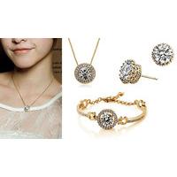 3 piece austrian crystal jewellery set white gold or rose gold plated