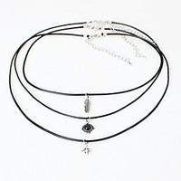 3 Pcs Sets Feather Gem Star Pendant Chokers Necklaces Leaves Alloy Pendants Maxi Necklaces For Unisex Necklace Sets