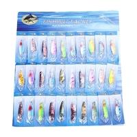 30pcs Kinds of Fishing Lures Assorted Spoon Metal Hooks Baits Tackle