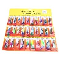 30pcs assorted minnow fishing lures of feather metal hook hard bait ta ...