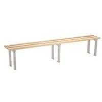 3000MM LENGTH BENCH SEAT, BLUE FRAMES, 3NO ASH HARDWOOD SLATS