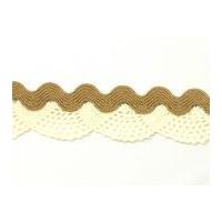 30mm Scalloped Cotton Lace with Ric Rac Trimming Beige