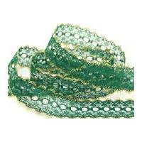 30mm Essential Trimmings Eyelet Knitting in Lace Trimming Green with Gold Edge