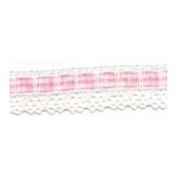 30mm Essential Trimmings Cotton Lace with Gingham Ribbon Trimming Light Pink