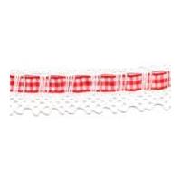 30mm Essential Trimmings Cotton Lace with Gingham Ribbon Trimming Red