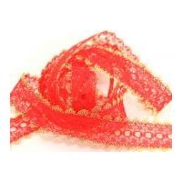 30mm Essential Trimmings Eyelet Knitting in Lace Trimming Red with Gold Edge