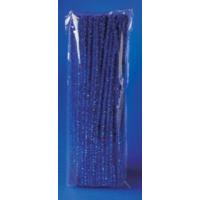 30cm x 16mm Blue 100 Piece Glitter Fluffy Chenille Pack