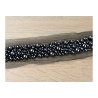 30mm Heavy Multi Sized Pearl Bead Couture Bridal Lace Trimming Pewter