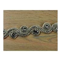 30mm Heavy Crystal Diamante Couture Bridal Lace Trimming Silver