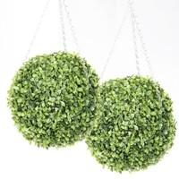 30cm leaf effect topiary ball twin pack with hanging chains